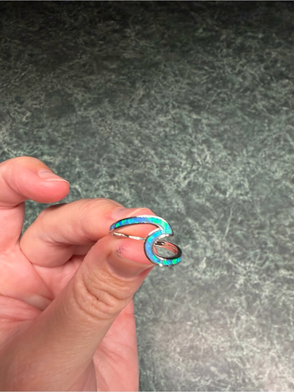 Silver Opal Wave Ring - Turquoise Blue
